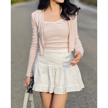 甜美感蕾絲邊橫間Top Set