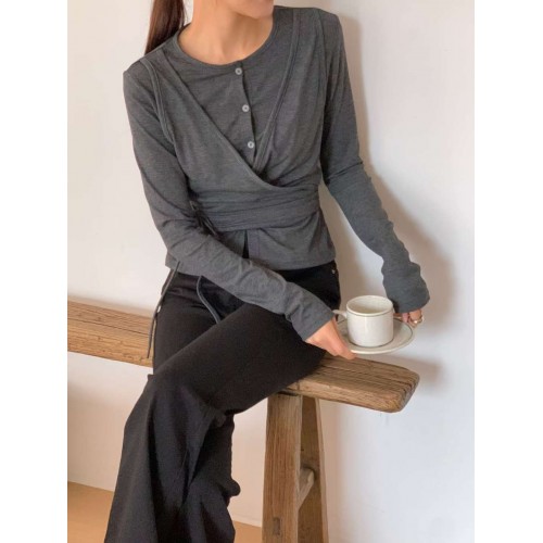 交叉綁帶假兩件Top (4 Color) 交叉綁帶假兩件Top (4 Color)