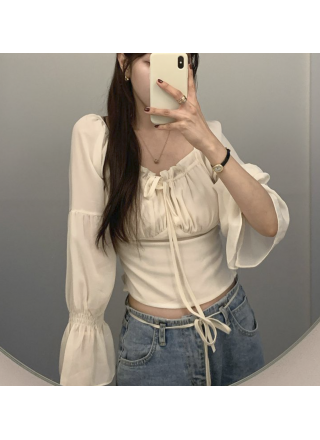 若隱若現法式泡泡Beige Top