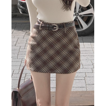 Vintage Checkered Mini Skirt + Belt Set (2 Color)